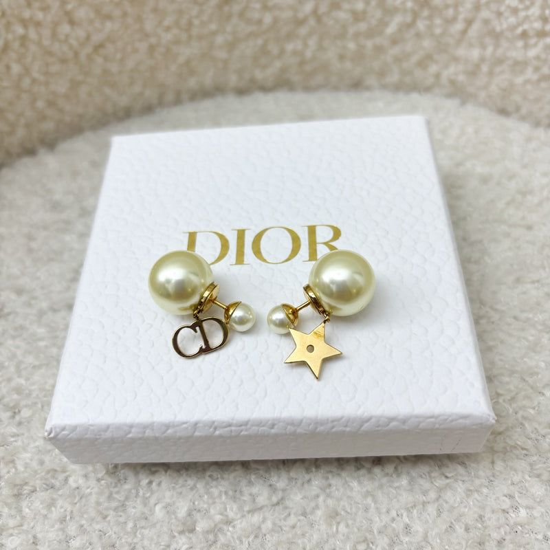 Dior Logo and Star Earrings with Pearls in GHW