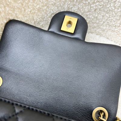 Chanel 22S Pearl Crush Square Mini Flap in Black Lambskin and AGHW (Model: AS1786)