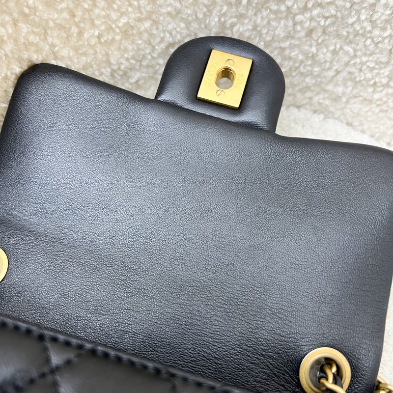 Chanel 22S Pearl Crush Square Mini Flap in Black Lambskin and AGHW (Model: AS1786)