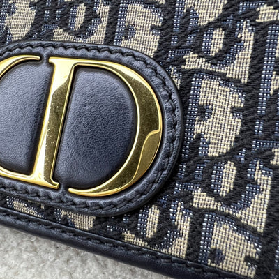 Dior 2-in-1 30 Montaigne Pouch / Wallet on Chain WOC in Navy Oblique Canvas GHW