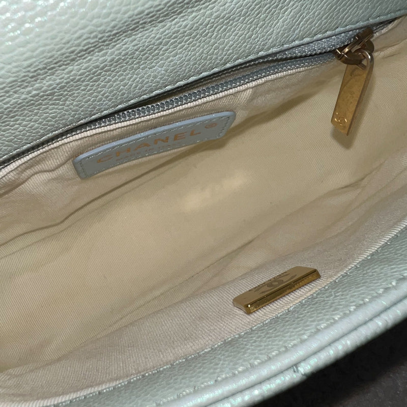 Chanel 21K Perfect Mini Flap Bag with Adjustable Chain in Iridescent Mint Caviar and AGHW (Model: AS2855)