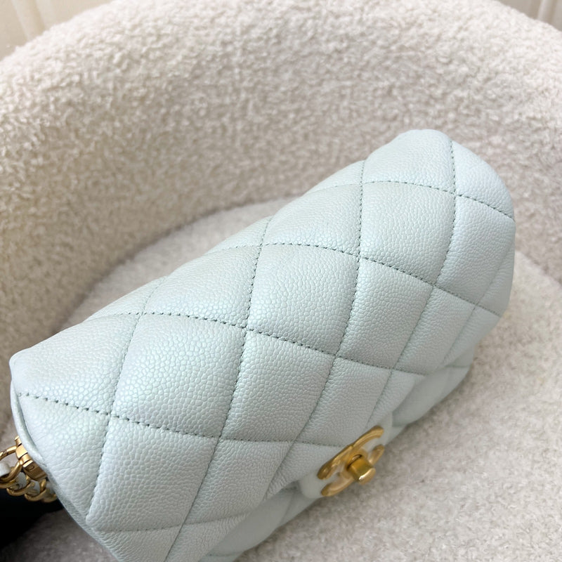 Chanel 21K Perfect Mini Flap Bag with Adjustable Chain in Iridescent Mint Caviar and AGHW (Model: AS2855)