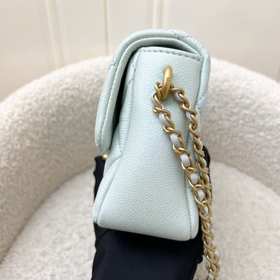 Chanel 21K Perfect Mini Flap Bag with Adjustable Chain in Iridescent Mint Caviar and AGHW (Model: AS2855)