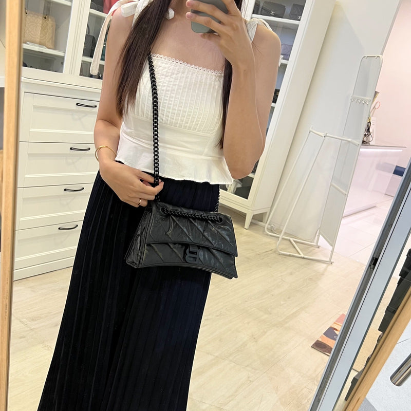 Balenciaga Crush Small Chain Bag in Quilted Black Crushed Calfskin and BHW
