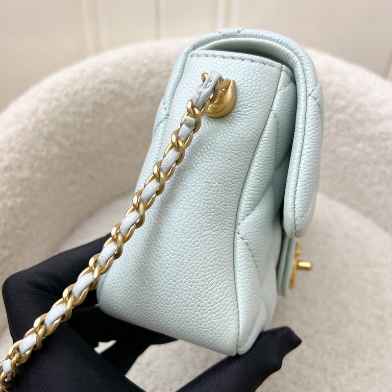 Chanel 21K Perfect Mini Flap Bag with Adjustable Chain in Iridescent Mint Caviar and AGHW (Model: AS2855)