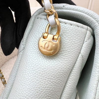 Chanel 21K Perfect Mini Flap Bag with Adjustable Chain in Iridescent Mint Caviar and AGHW (Model: AS2855)