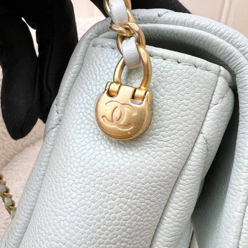Chanel 21K Perfect Mini Flap Bag with Adjustable Chain in Iridescent Mint Caviar and AGHW (Model: AS2855)