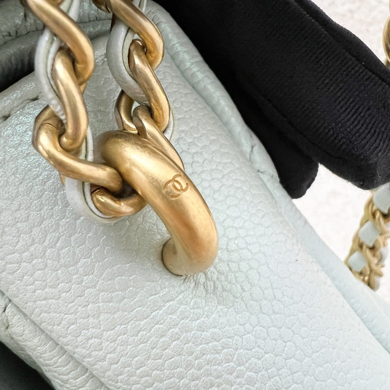 Chanel 21K Perfect Mini Flap Bag with Adjustable Chain in Iridescent Mint Caviar and AGHW (Model: AS2855)