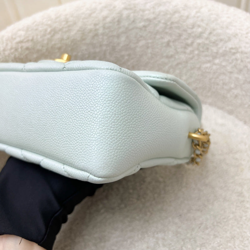 Chanel 21K Perfect Mini Flap Bag with Adjustable Chain in Iridescent Mint Caviar and AGHW (Model: AS2855)