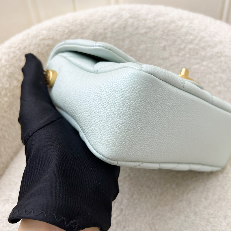 Chanel 21K Perfect Mini Flap Bag with Adjustable Chain in Iridescent Mint Caviar and AGHW (Model: AS2855)