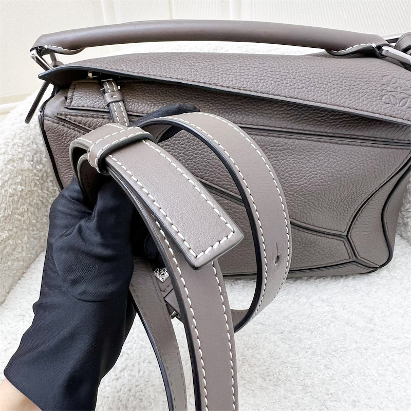 Loewe Small Puzzle Bag In Dark Grey Grained Calfskin and SHW