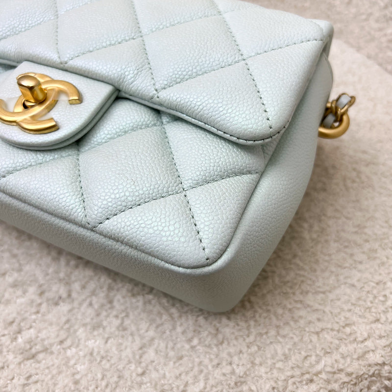 Chanel 21K Perfect Mini Flap Bag with Adjustable Chain in Iridescent Mint Caviar and AGHW (Model: AS2855)