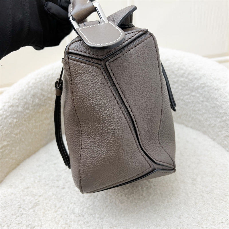 Loewe Small Puzzle Bag In Dark Grey Grained Calfskin and SHW