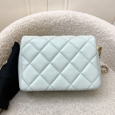Chanel 21K Perfect Mini Flap Bag with Adjustable Chain in Iridescent Mint Caviar and AGHW (Model: AS2855)