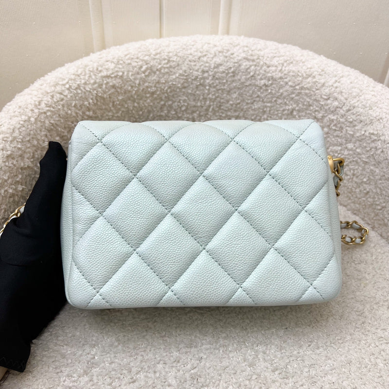 Chanel 21K Perfect Mini Flap Bag with Adjustable Chain in Iridescent Mint Caviar and AGHW (Model: AS2855)