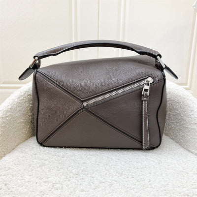 Loewe Small Puzzle Bag In Dark Grey Grained Calfskin and SHW