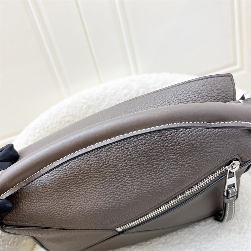 Loewe Small Puzzle Bag In Dark Grey Grained Calfskin and SHW