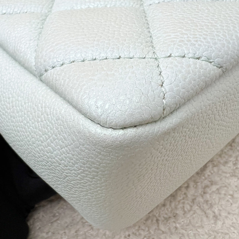 Chanel 21K Perfect Mini Flap Bag with Adjustable Chain in Iridescent Mint Caviar and AGHW (Model: AS2855)