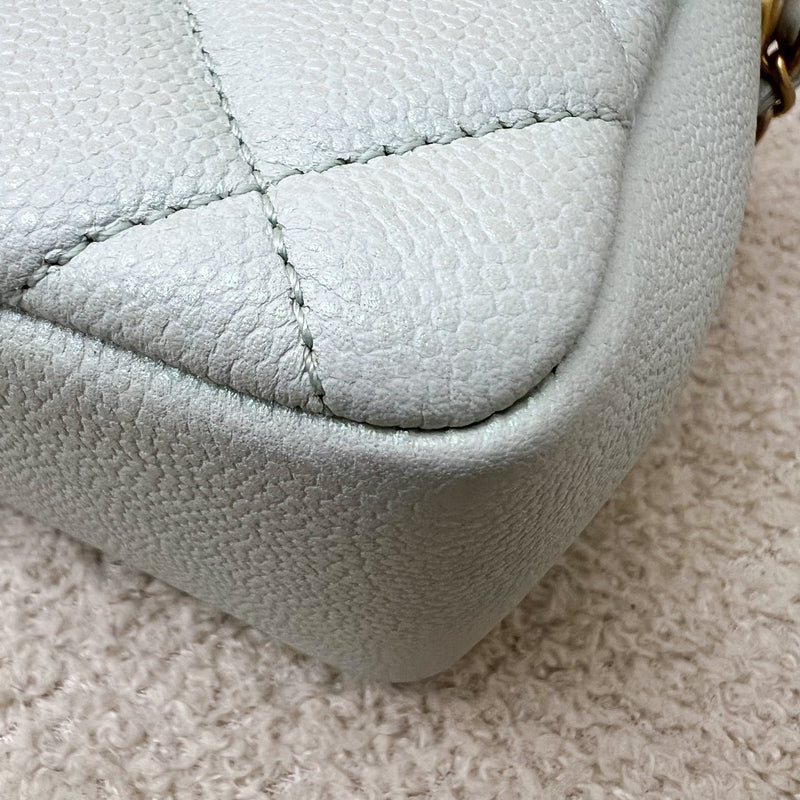 Chanel 21K Perfect Mini Flap Bag with Adjustable Chain in Iridescent Mint Caviar and AGHW (Model: AS2855)