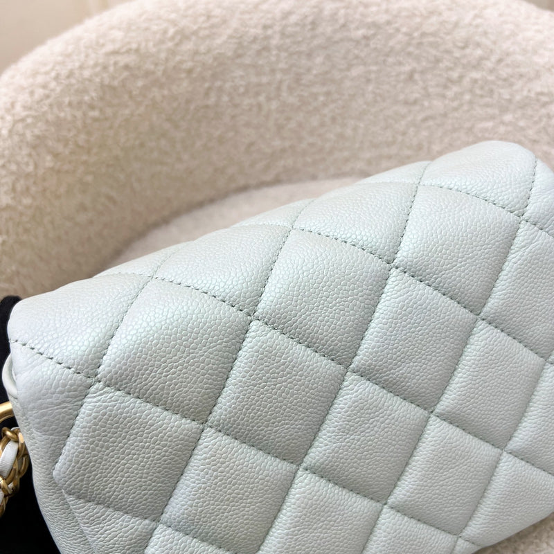 Chanel 21K Perfect Mini Flap Bag with Adjustable Chain in Iridescent Mint Caviar and AGHW (Model: AS2855)