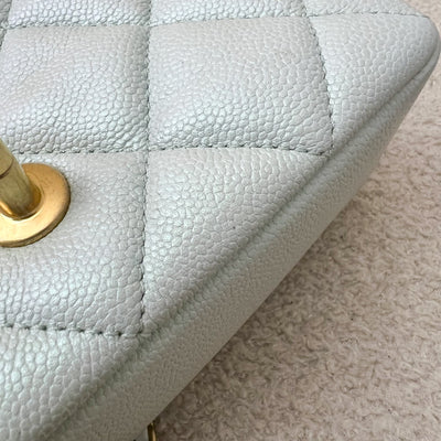 Chanel 21K Perfect Mini Flap Bag with Adjustable Chain in Iridescent Mint Caviar and AGHW (Model: AS2855)