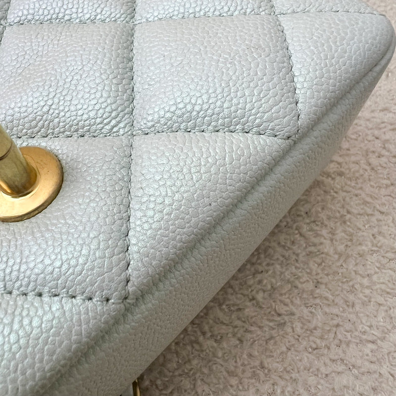 Chanel 21K Perfect Mini Flap Bag with Adjustable Chain in Iridescent Mint Caviar and AGHW (Model: AS2855)
