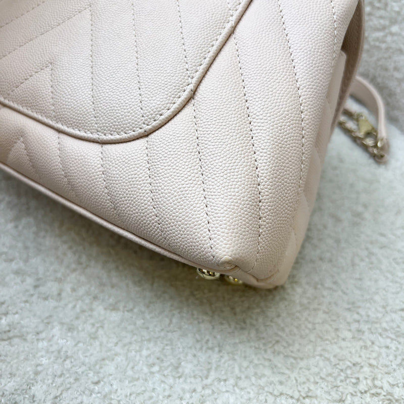 Chanel Small Coco Handle in 20A Chevron Quilted Beige Pink Caviar and LGHW