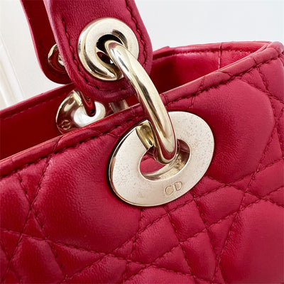 Dior Medium Lady Dior in Red Lambskin and GHW