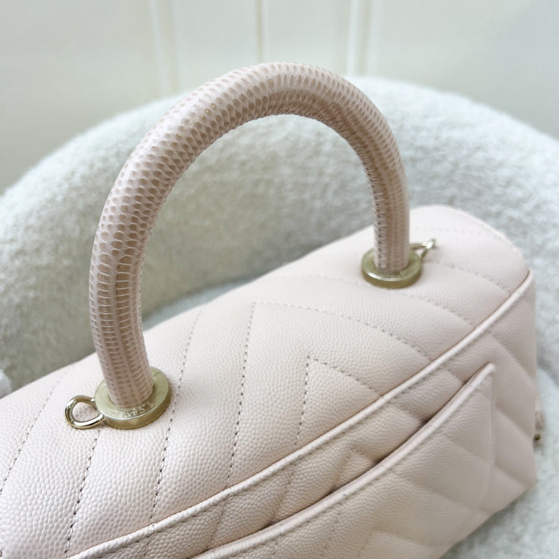 Chanel Small Coco Handle in 20A Chevron Quilted Beige Pink Caviar and LGHW