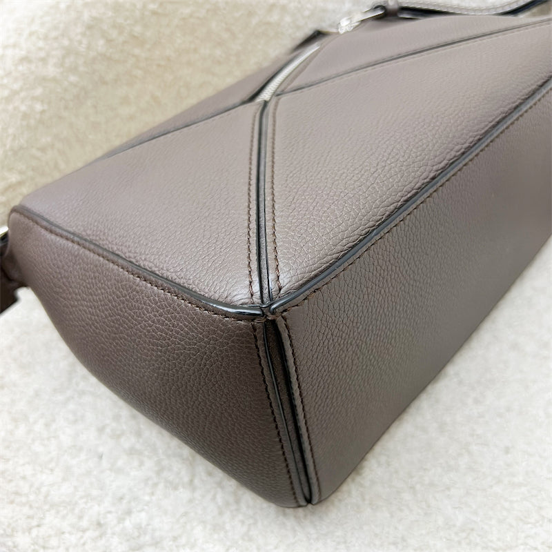 Loewe Small Puzzle Bag In Dark Grey Grained Calfskin and SHW