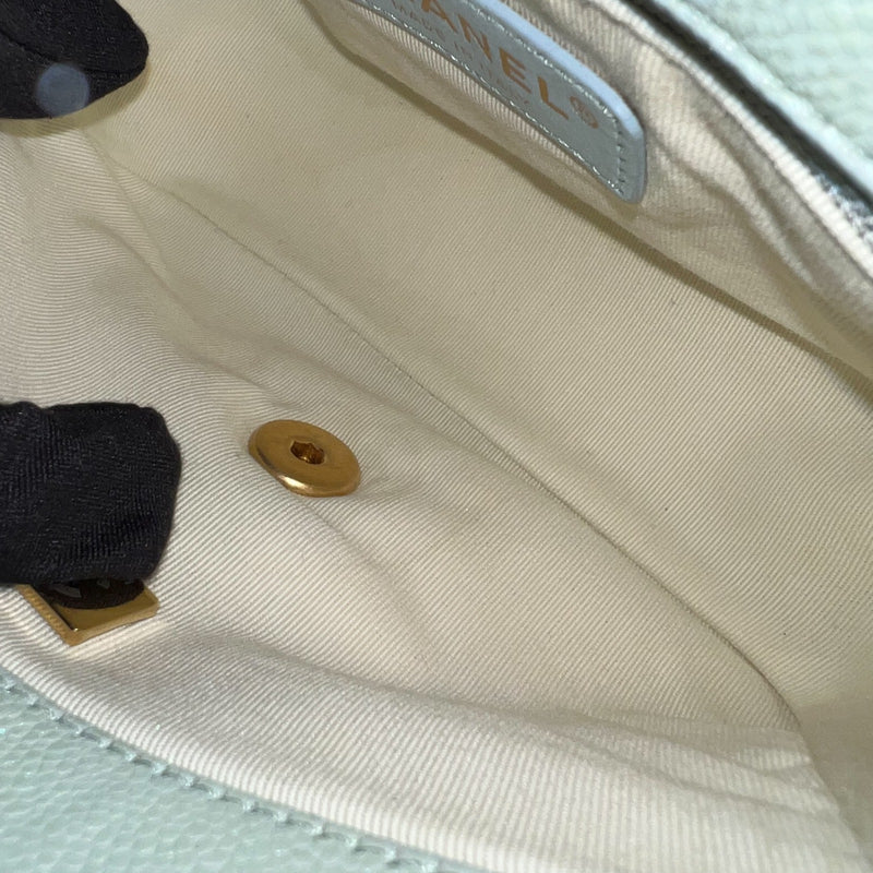 Chanel 21K Perfect Mini Flap Bag with Adjustable Chain in Iridescent Mint Caviar and AGHW (Model: AS2855)