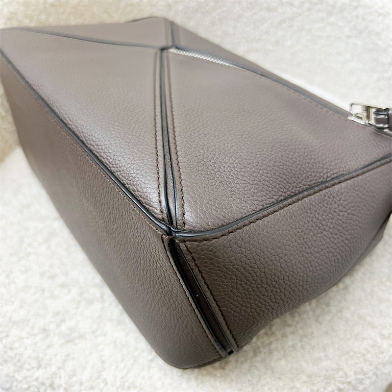 Loewe Small Puzzle Bag In Dark Grey Grained Calfskin and SHW
