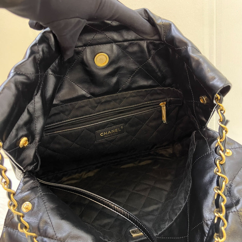 [Local Set - May 2024] Chanel 22 Small Hobo Bag in Black Shiny Calfskin and AGHW