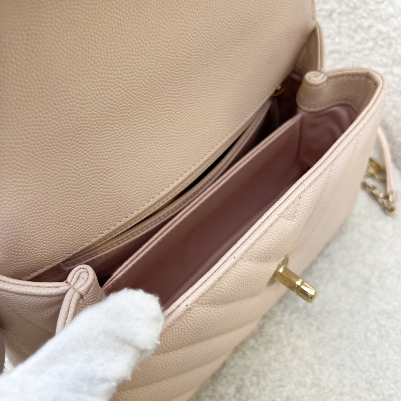 Chanel Small Coco Handle in 20A Chevron Quilted Beige Pink Caviar and LGHW