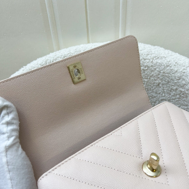 Chanel Small Coco Handle in 20A Chevron Quilted Beige Pink Caviar and LGHW