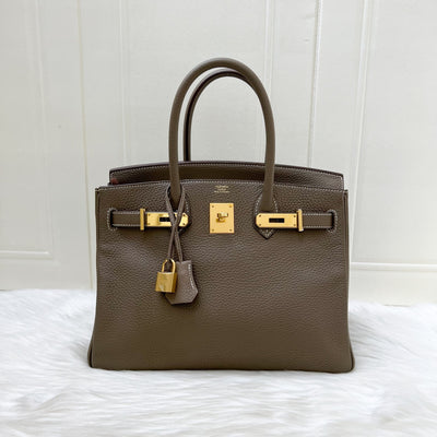 Hermes Birkin 30 in Etoupe Clemence Leather and GHW