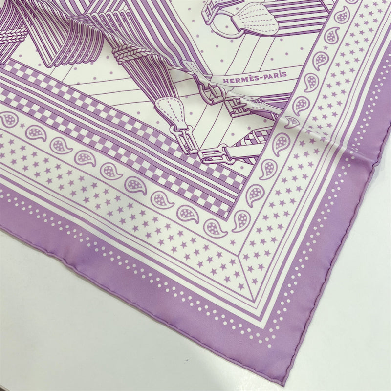 Hermes Bandana 55cm Twilly in HG / Mauve / Blanc