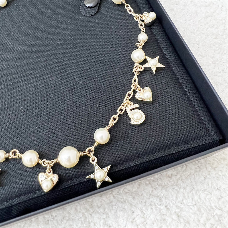 Chanel 19B Necklace / Choker with Crystals and Pearls in LGHW