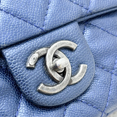 Chanel Jumbo Easy Flap Bag in Metallic Blue Caviar and RHW