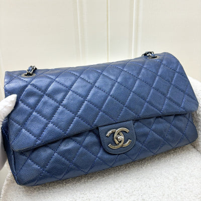 Chanel Jumbo Easy Flap Bag in Metallic Blue Caviar and RHW