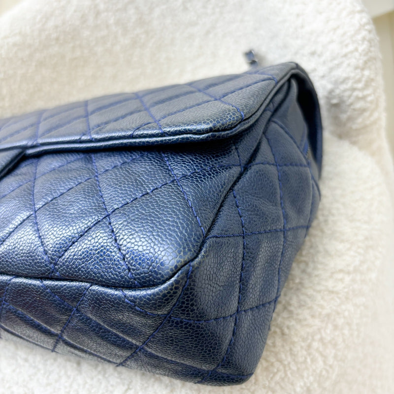 Chanel Jumbo Easy Flap Bag in Metallic Blue Caviar and RHW