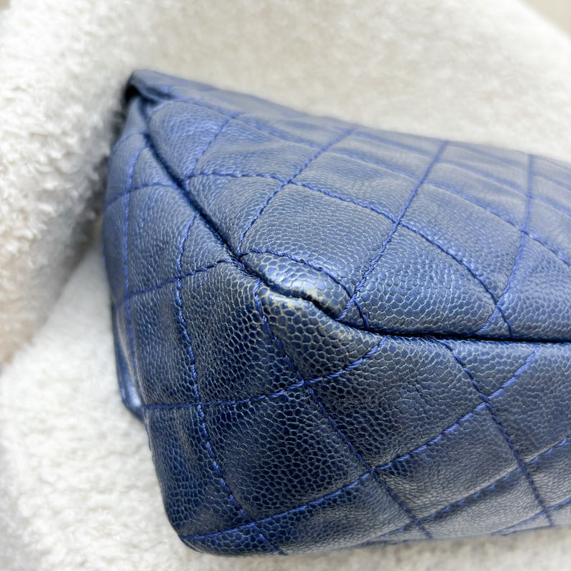 Chanel Jumbo Easy Flap Bag in Metallic Blue Caviar and RHW