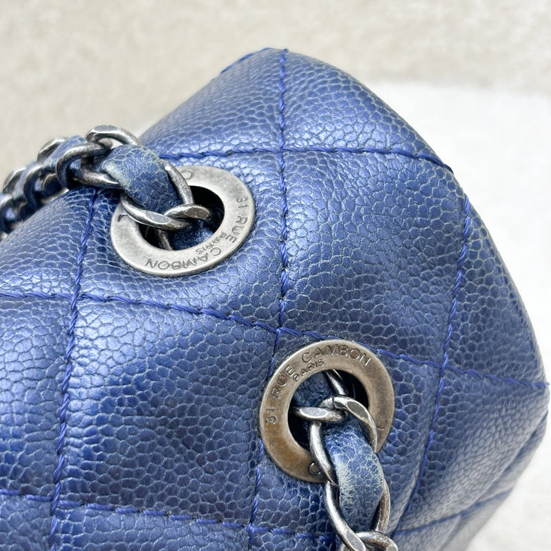 Chanel Jumbo Easy Flap Bag in Metallic Blue Caviar and RHW