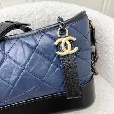 Chanel Small Gabrielle Hobo Bag in Navy Distressed Calfskin, Black Base and 3-tone HW