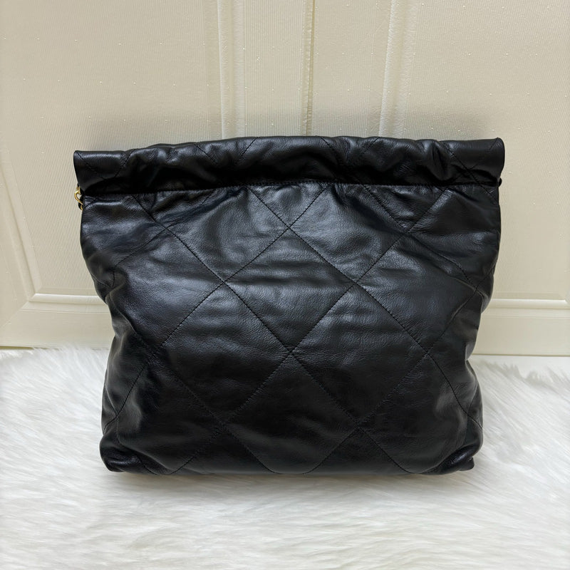 Chanel 22 Small Hobo Bag with White Logo in Black Calfskin and GHW