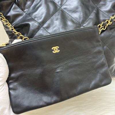 Chanel 22 Small Hobo Bag with White Logo in Black Calfskin and GHW