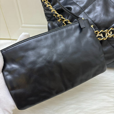 Chanel 22 Small Hobo Bag with White Logo in Black Calfskin and GHW