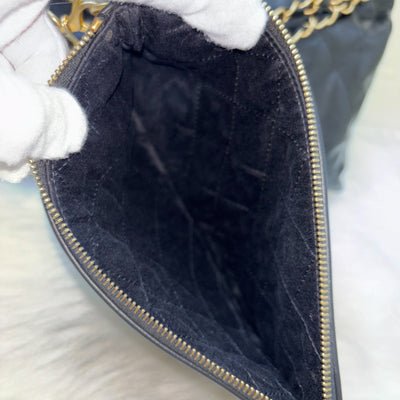 Chanel 22 Small Hobo Bag with White Logo in Black Calfskin and GHW