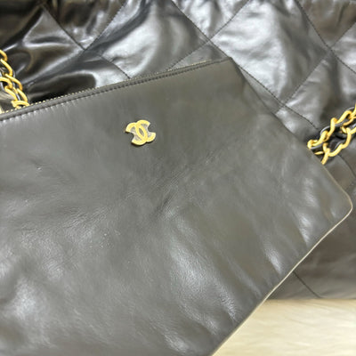 Chanel 22 Small Hobo Bag with White Logo in Black Calfskin and GHW