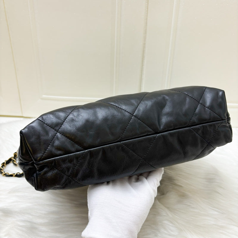 Chanel 22 Small Hobo Bag with White Logo in Black Calfskin and GHW